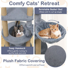 47 Inches Tall Cat Tower with Cat Nest and Scratching Posts-Gray