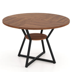 47" Round Dining Table for 4 with Storage Shelf-Brown