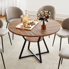 47" Round Dining Table for 4 with Storage Shelf-Brown