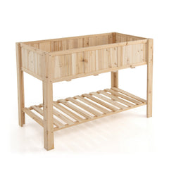 47 Inch Wooden Raised Garden Bed with Bottom Shelf and Bed Liner
