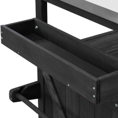 K&K Outdoor Kitchen Island with Rolling Bar Cart and Storage Cabinet