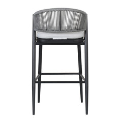 Outdoor Bar Height Metal Frame Counter Stools with Scallop-shaped Backrest & Water-resistant Cushions - Set of 2