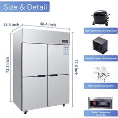 48-Inch Commercial 33 Cu.Ft Stainless Steel Reach-In Refrigerator With Four Split Doors (SAK83046)