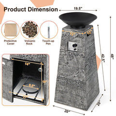 48-Inch Large Outdoor Propane Fire Bowl Column With Cover & Lava Rocks (SAK70938)