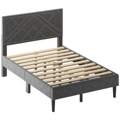 Full Bed Frame with Linen Storage Headboard