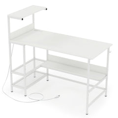 48 Inch Computer Desk with Power Outlets and Storage Shelves