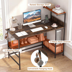 48 Inch Computer Desk with Power Outlets and Storage Shelves