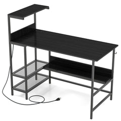 48 Inch Computer Desk with Power Outlets and Storage Shelves