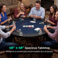 48 Inch Foldable Poker Table with 8 Cup Holders and Padded Edges