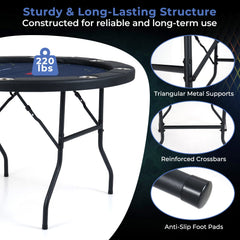 48 Inch Foldable Poker Table with 8 Cup Holders and Padded Edges