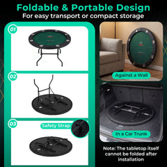 48 Inch Foldable Poker Table with 8 Cup Holders and Padded Edges