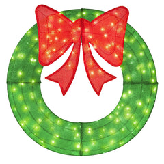 48 Inch Pre-Lit Lighted Christmas Mesh Wreath with Bow and 200 LED Bulbs