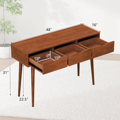 48 Inch Writing Computer Desk with 3 Drawers Solid Wood Legs-Walnut
