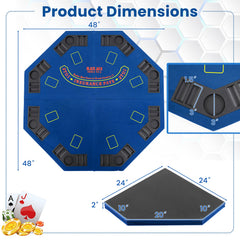 48 Inch 8-Player Foldable Poker Table Top with Carrying Bag and Cup Holders-Blue