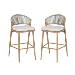 Outdoor Bar Height Aluminum Frame Counter Stools with Scallop-shaped Backrest & Water-resistant Cushions