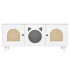Furniture Style Cat Cabinet Cream White Cat Litter Box
