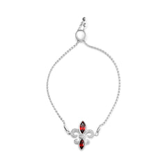 .925 Sterling Silver Marquise Garnet and Diamond Accent Lariat 4â€-10†Fleur De Lis Adjustable Bolo Bracelet (H-I Color, SI1-SI2 Clarity)