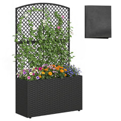 49 Inch Raised Garden Bed with Trellis and Wicker Planter Box