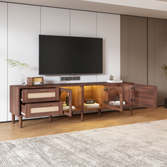 Rattan TV Stand with 3 Cabinets & 2 Drawers