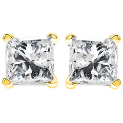 IGI Certified 14K Yellow Gold 1/4 Cttw Princess-Cut Diamond Solitaire Stud Earrings