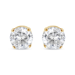 AGS Certified 14K Yellow Gold 1/2 Cttw 4 Prong Set Brilliant Round-Cut Solitaire Diamond Push Back Stud Earrings (O-P, Color, SI2-I1 Clarity)