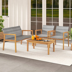 4-Piece Patio Furniture Set with Loveseat Single Chairs and Coffee Table