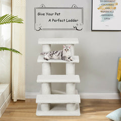4-Step Pet Stairs Carpeted Ladder Ramp Scratching Post Cat Tree Climber-Beige