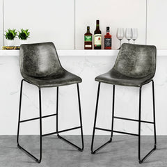 Set of 2 Bar Stool Faux Suede Upholstered Chairs