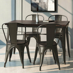 4 Pieces Tolix Style Metal Dining Side Chair Stackable Wood Seat