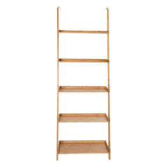 5-Tier Ladder Shelf Bamboo Bookshelf Wall-Leaning Storage Display Plant Stand-Natural