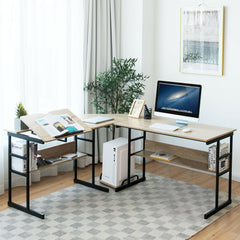 L-Shaped Computer Desk with Tiltable Tabletop