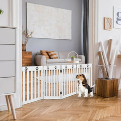 24 Inch Folding Wooden Freestanding Pet Gate Dog Gate with 360° Hinge
