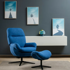 Upholstered Swivel Lounge Chair with Ottoman and Rocking Footstool