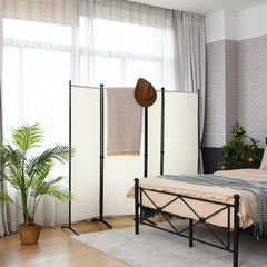 4-Panel Room Divider with Steel Frame-White