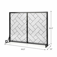 2-Panel Fireplace Screen Folding Metal Fire Place Safety Fence with Magnetic Doors