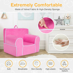 Upholstered Kids Sofa with Velvet Fabric and High-Quality Sponge-Pink