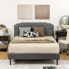 Upholstered Bed Frame with Adjustable Diamond Button Headboard-Full Size