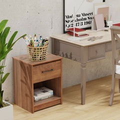 Wooden Nightstand with Drawer and Open Storage Compartment