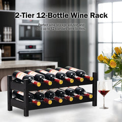 2-Tier 12 Bottles Bamboo Storage Shelf Wine Rack