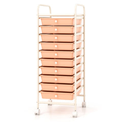 10 Drawer Rolling Storage Cart Organizer with 4 Universal Casters-Cherry