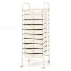 10 Drawer Rolling Storage Cart Organizer with 4 Universal Casters-White