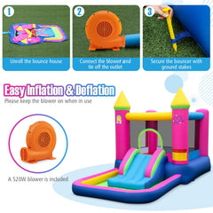 Inflatable Bounce House Cute Princess Bouncy Castle with 520W Blower