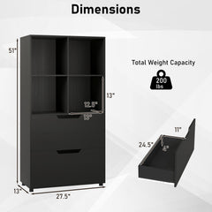 4-Cube Bookcase with 2 Drawers 51 inch 5-Tier Tall Freestanding Bookshelf