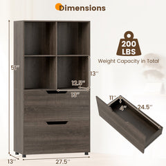 4-Cube Bookcase with 2 Drawers 51 inch 5-Tier Tall Freestanding Bookshelf