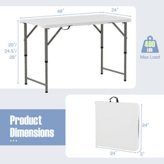 4 Feet Portable Camping Table with HDPE Tabletop and Metal Legs-White