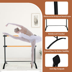 4 Foot Portable Freestanding Double Ballet Barre-Black