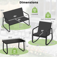 4 PCS Patio Furniture Set Outdoor Rocker Chair Conversation Set-Black