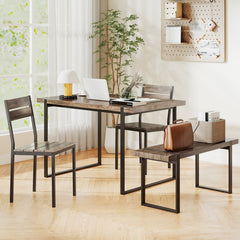 4-Piece Dining Table Set for 4 with 1 Bench and 2 Chairs-Gray