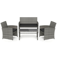 4 Piece Patio Conversation Set Rattan Chair Loveseat and Table Set