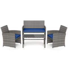 4 Piece Patio Conversation Set Rattan Chair Loveseat and Table Set
